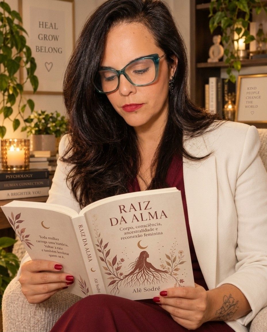 Alê Sodré lendo o livro Raiz da Alma